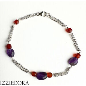 Amethyst and Carnelian Sterling Silver Bracelet